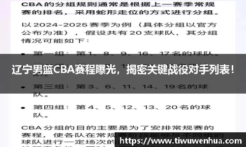 辽宁男篮CBA赛程曝光，揭密关键战役对手列表！